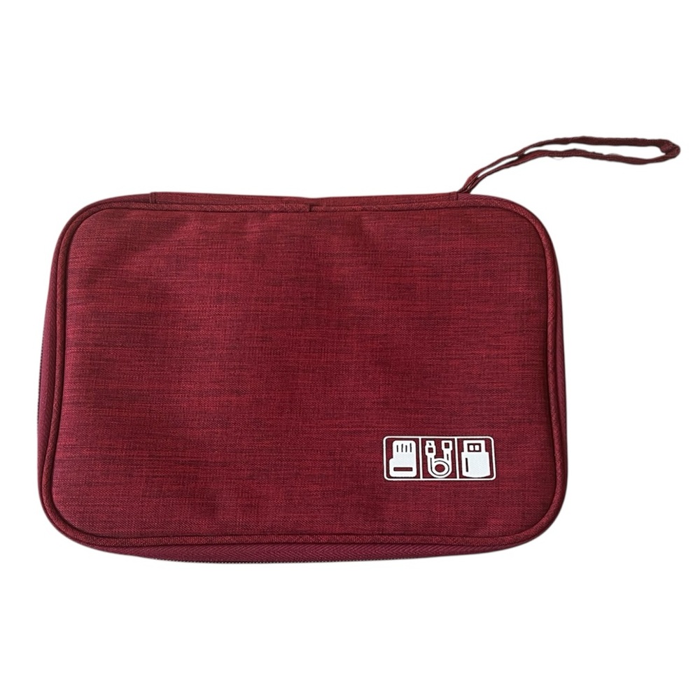 Red Travel Cable Organizer - Multi-Function Tech Storage Bag